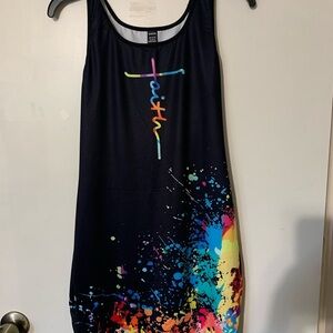 SHEIN Black Tank Dress with Multicolor 'Faith' Graphic